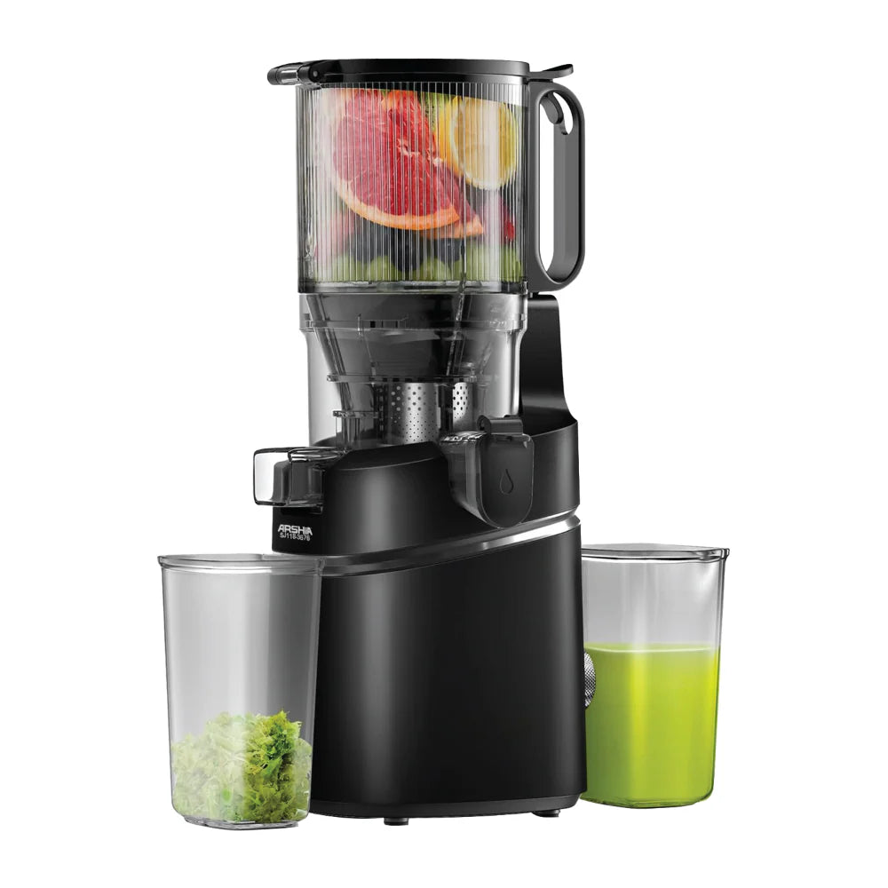 Arshia Slow Juicer 250W Cold Press, 130mm Wide Chute, Triple Filter, Grey/Black