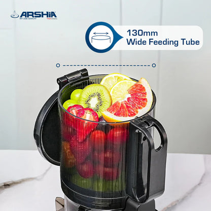 Arshia Slow Juicer 250W Cold Press, 130mm Wide Chute, Triple Filter, Grey/Black