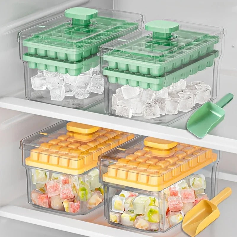 Ice Trays for Freezer with Lid &amp; Bin, Ice Cube Tray Making 68 pcs Ice Cubes, Easy Press to Release Ice