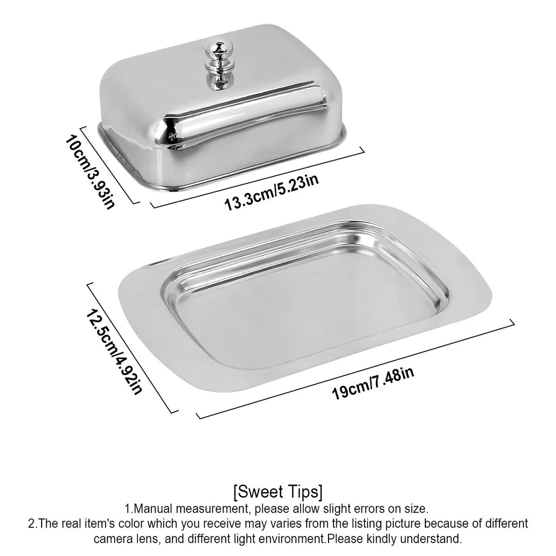 1PC Stainless Steel Butter Dish with Lid Handle Cover Design, Dessert Cheese Bread Box, Solid Cheese/Butter Container with Cover