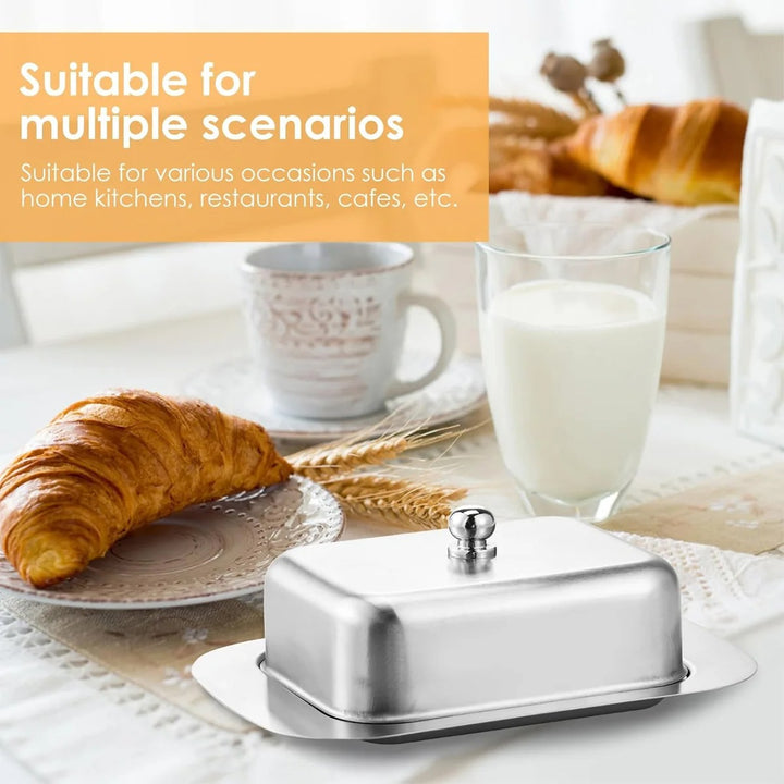 1PC Stainless Steel Butter Dish with Lid Handle Cover Design, Dessert Cheese Bread Box, Solid Cheese/Butter Container with Cover