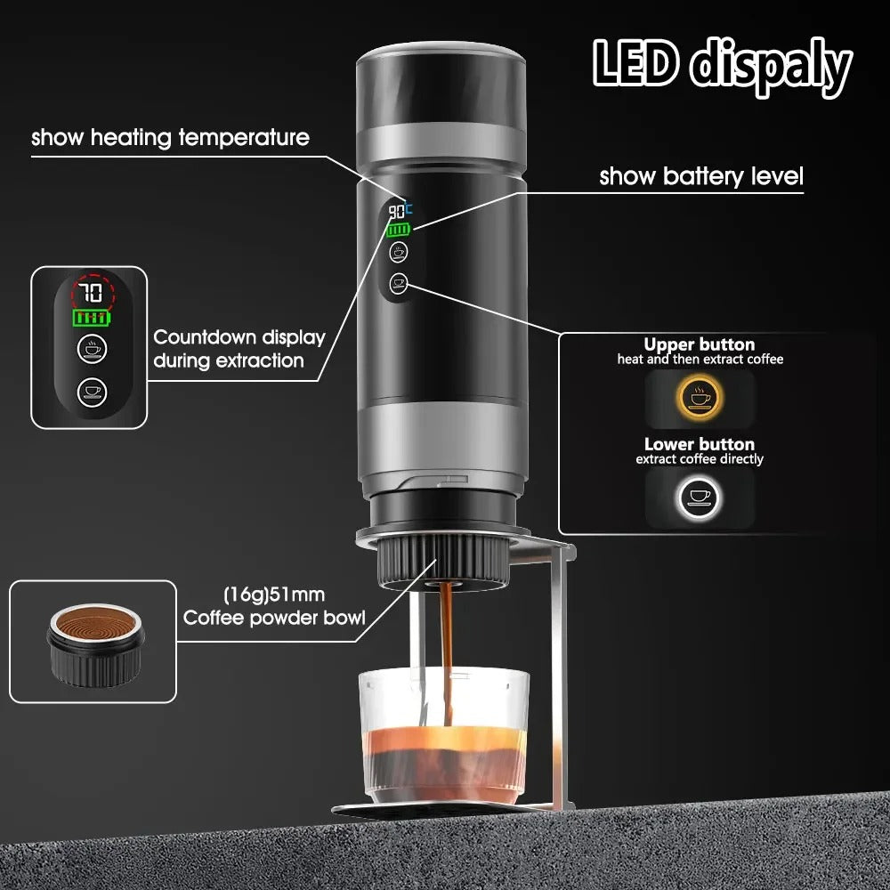 DENOKIN 3-in-1 Portable Espresso Coffee Machine With Digital Display Removable Battery for Car &amp; Home Camping Coffee Maker