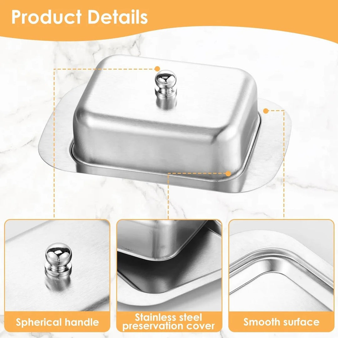 1PC Stainless Steel Butter Dish with Lid Handle Cover Design, Dessert Cheese Bread Box, Solid Cheese/Butter Container with Cover