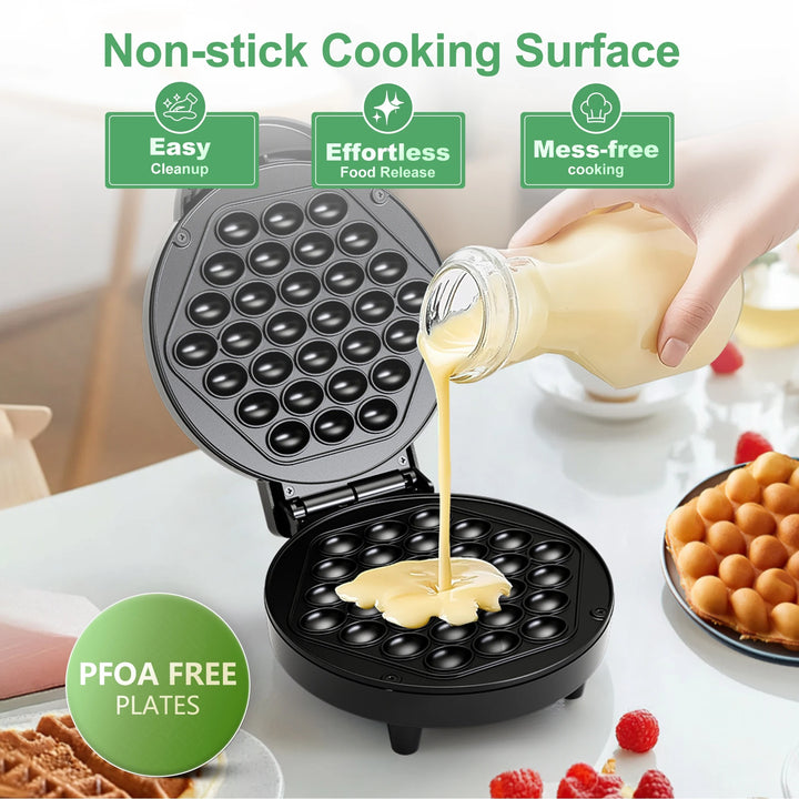 Bubble Waffle Maker, Efficient 950W Electric, 7" Non-Stick Griddle, Perfect for Creative Ice Cream Desserts
