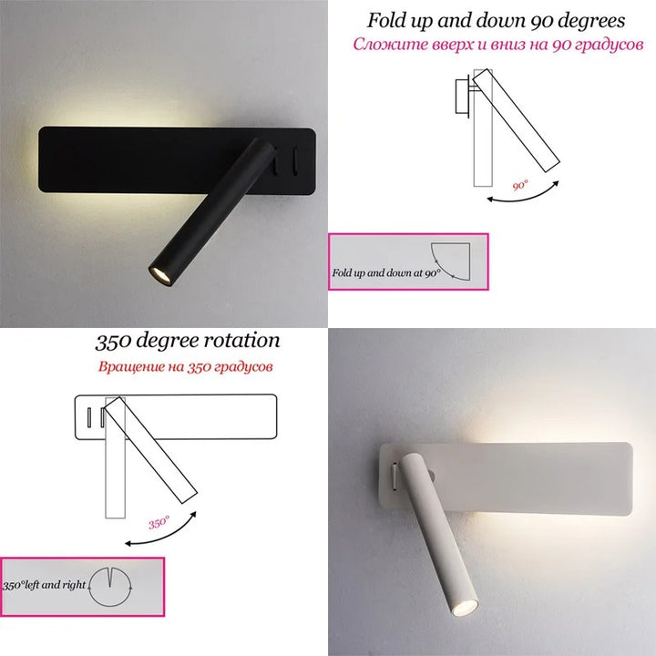 LED Wall Reading Lamp for Bedroom Hotel Minimalist Night Book Lamp Rotation Bedside Wall Sconce 3W Spot Home Lighting Fixture