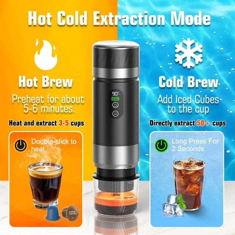 DENOKIN 3-in-1 Portable Espresso Coffee Machine With Digital Display Removable Battery for Car &amp; Home Camping Coffee Maker
