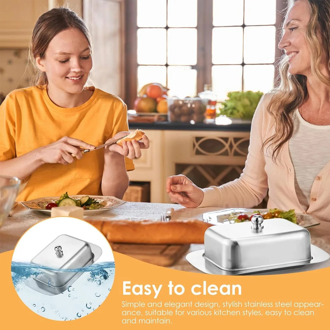 1PC Stainless Steel Butter Dish with Lid Handle Cover Design, Dessert Cheese Bread Box, Solid Cheese/Butter Container with Cover