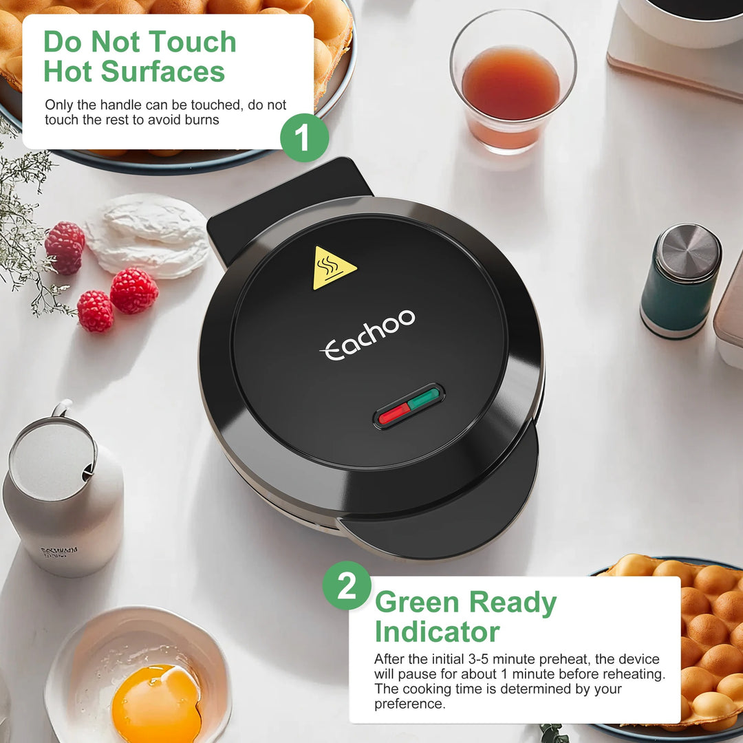 Bubble Waffle Maker, Efficient 950W Electric, 7" Non-Stick Griddle, Perfect for Creative Ice Cream Desserts