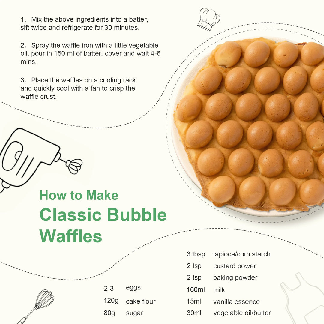 Bubble Waffle Maker, Efficient 950W Electric, 7" Non-Stick Griddle, Perfect for Creative Ice Cream Desserts