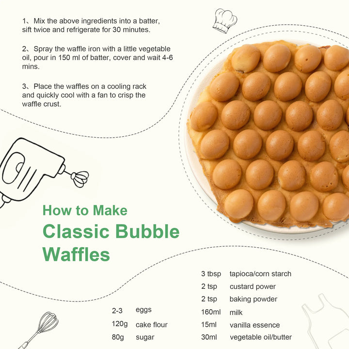 Bubble Waffle Maker, Efficient 950W Electric, 7" Non-Stick Griddle, Perfect for Creative Ice Cream Desserts