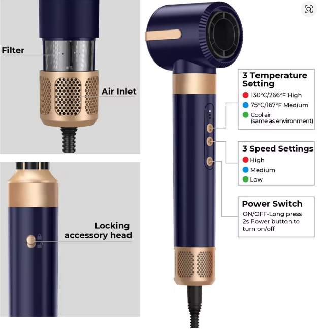 UKLISS Hair Dryer Brush 7 in 1, Air Styler Set with Curling Iron, Round Brush, Straightener for Women
