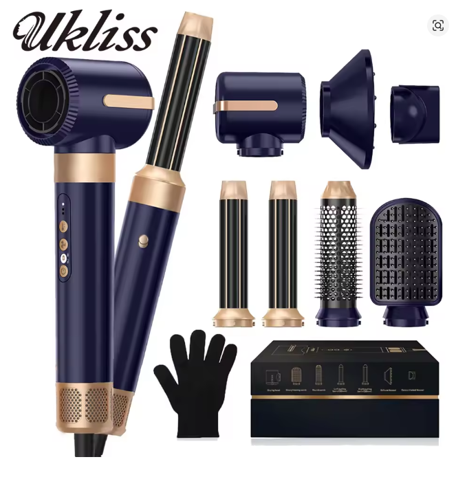UKLISS Hair Dryer Brush 7 in 1, Air Styler Set with Curling Iron, Round Brush, Straightener for Women
