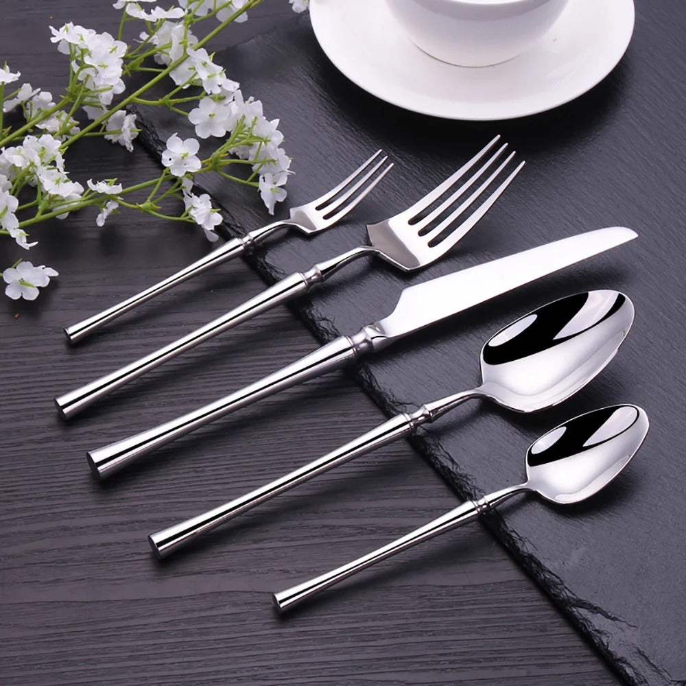 10Pcs Gold Tableware Dinnerware Stainless Steel Cutlery Set Sliver Knife Fork Spoon Set Kitchen Utensils Flateware