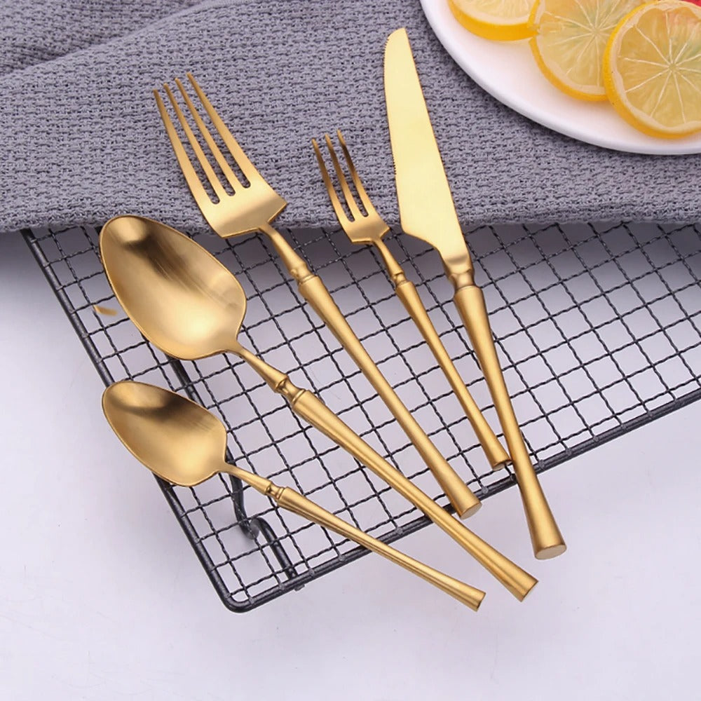 10Pcs Gold Tableware Dinnerware Stainless Steel Cutlery Set Sliver Knife Fork Spoon Set Kitchen Utensils Flateware